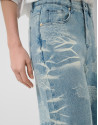 Blue wide-leg jeans with jacquard and faded ... | Roberto Verino