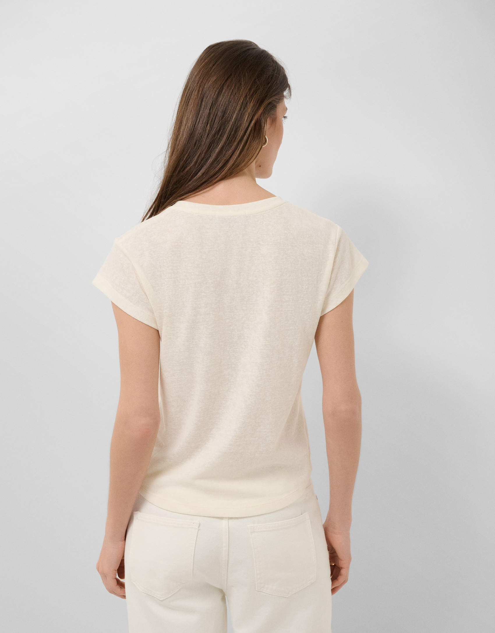 White lightweight cotton V-neck T-shirt - Woman | Roberto Verino