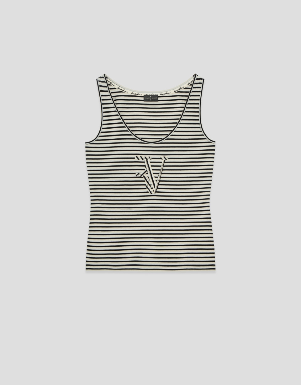 Beige/black striped tank top - Woman - SS2026 | Roberto Verino