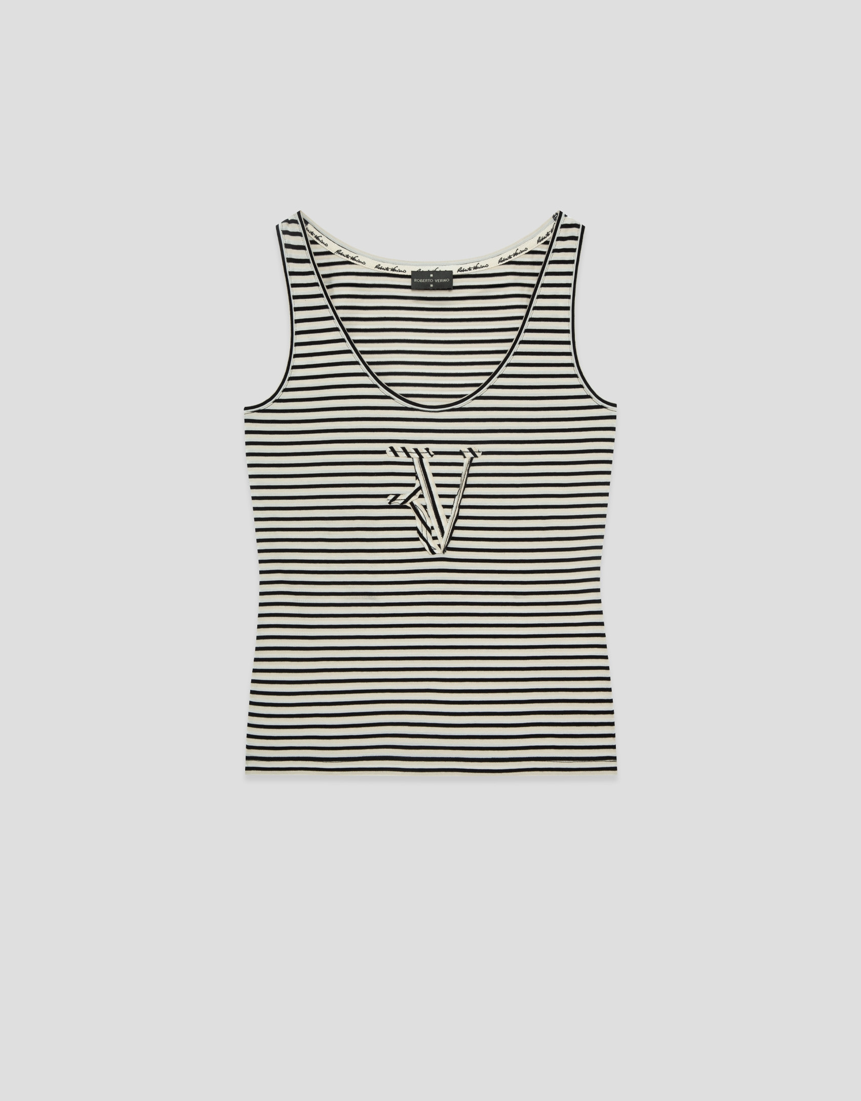 Beige/black striped tank top - Woman - SS2026 | Roberto Verino
