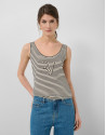 Camiseta tirantes rayas beige/negro - Mujer | Roberto Verino
