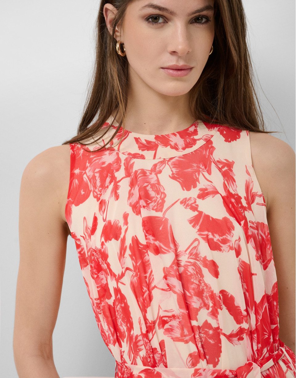 Vestido midi sin mangas beige estampado ... | Roberto Verino