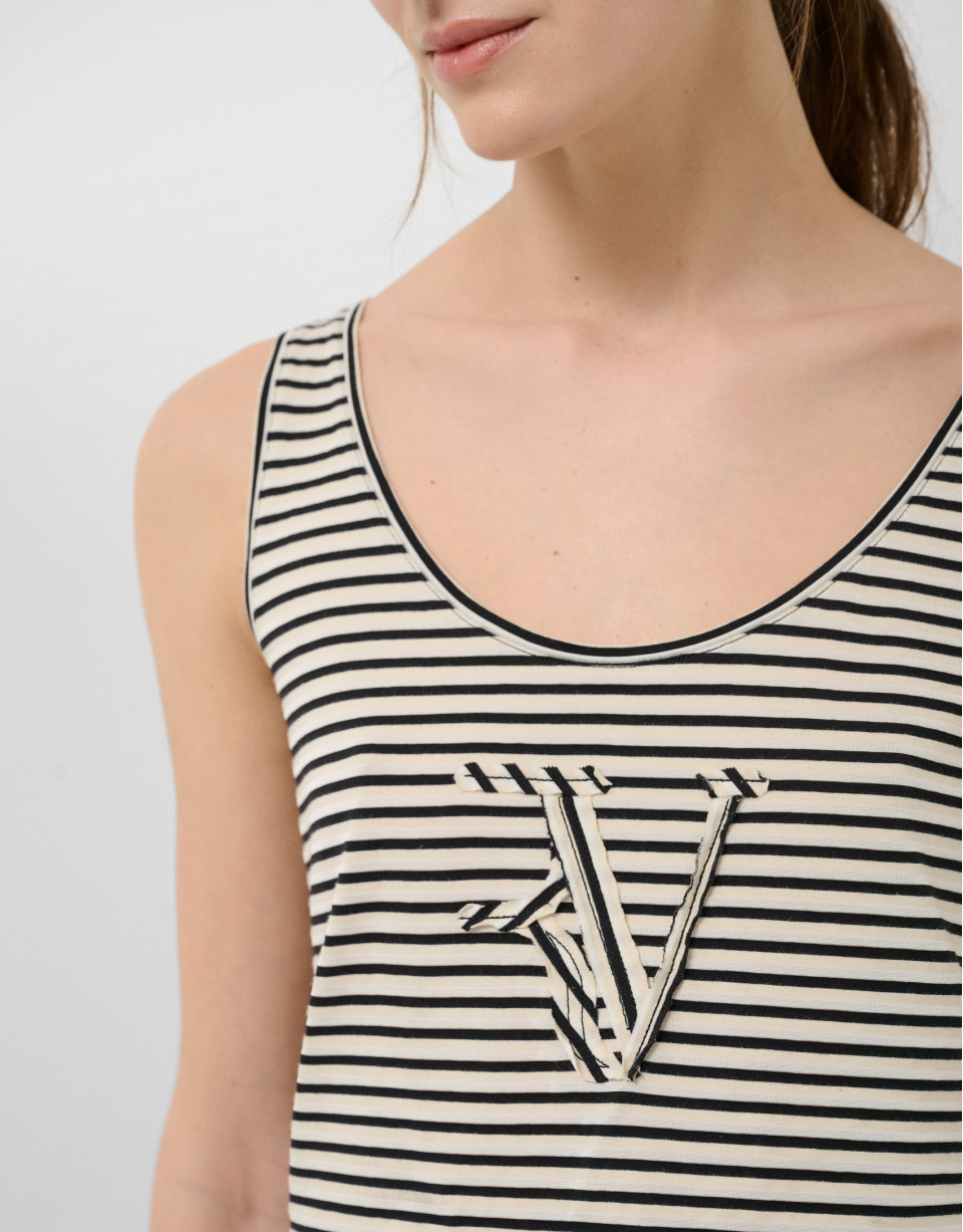 Camiseta tirantes rayas beige/negro - Mujer | Roberto Verino