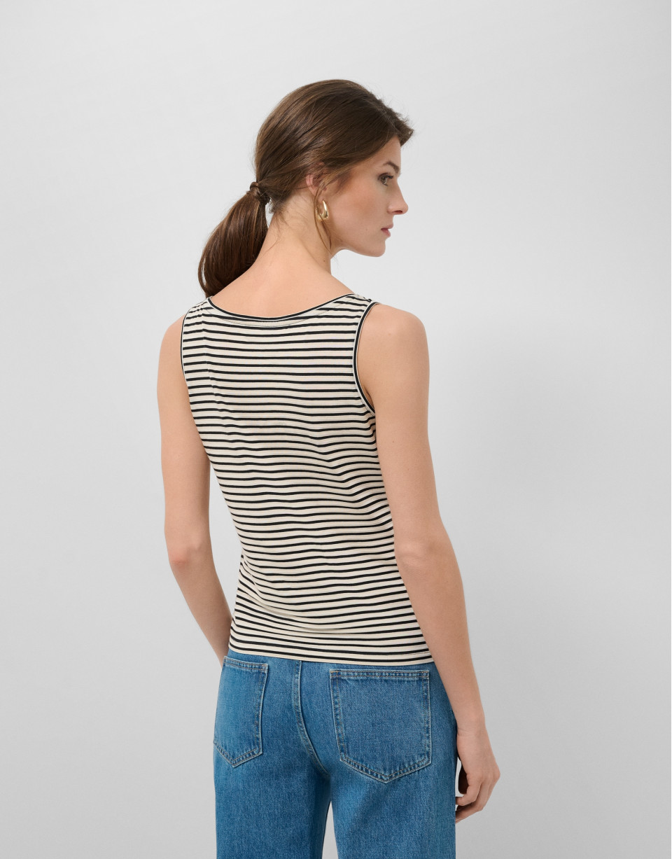 Camiseta tirantes rayas beige/negro - Mujer | Roberto Verino