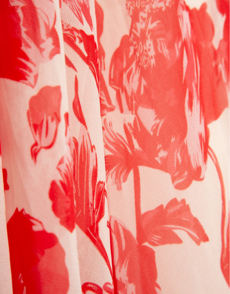 Beige midi dress with red floral print - Woman | Roberto Verino