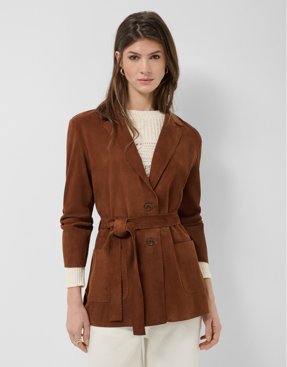 Brown suede jacket with belt - Woman - SS2026 | Roberto Verino