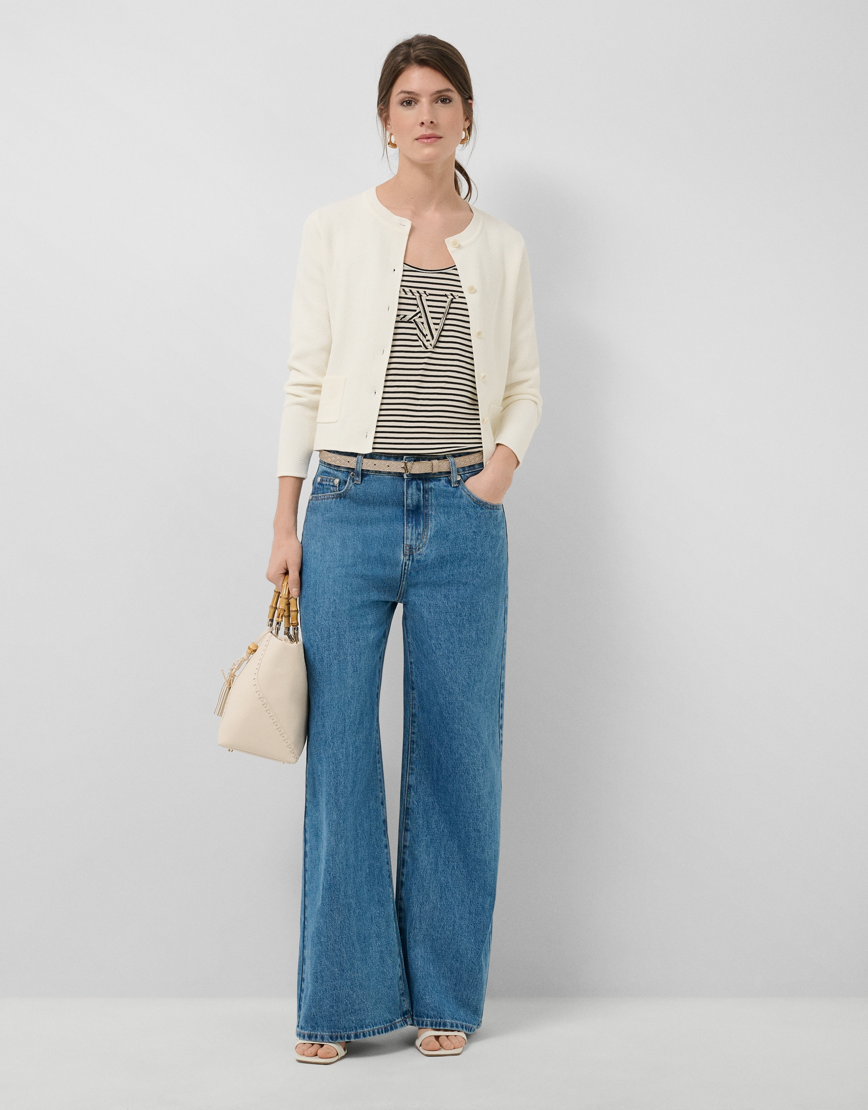 White herringbone jacquard jacket - Woman | Roberto Verino