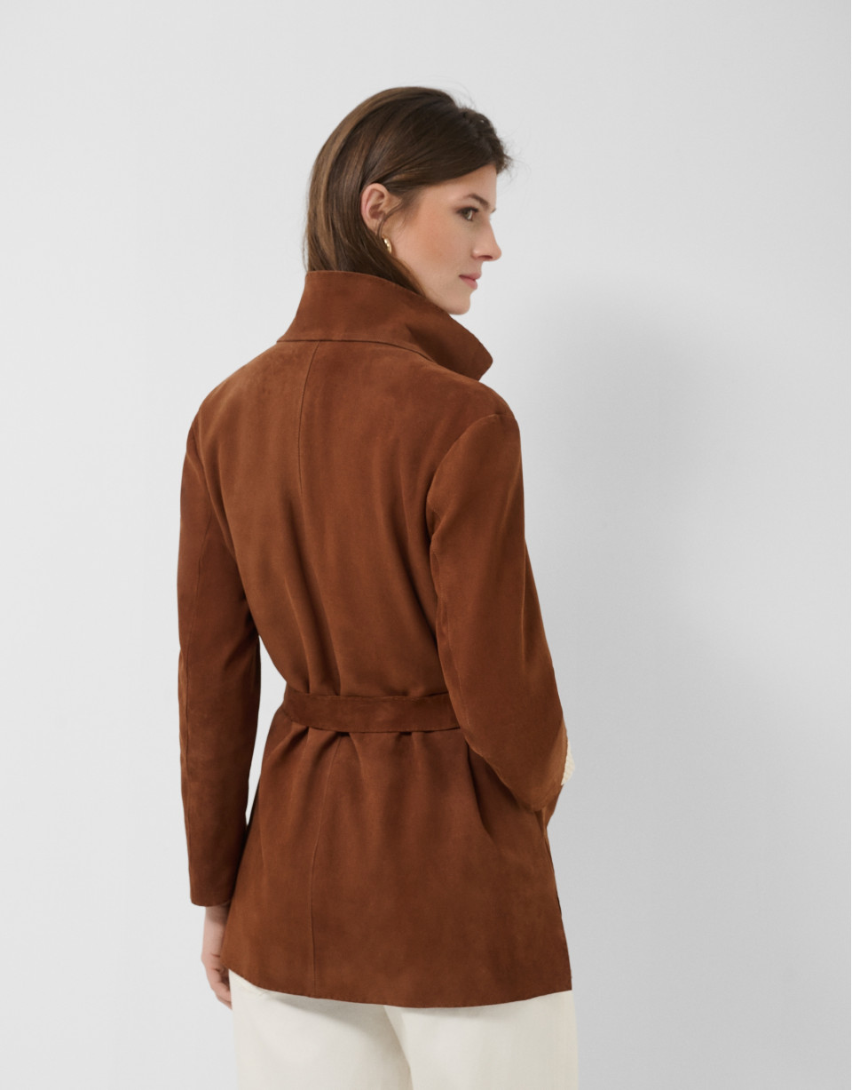 Brown suede jacket with belt - Woman - SS2026 | Roberto Verino