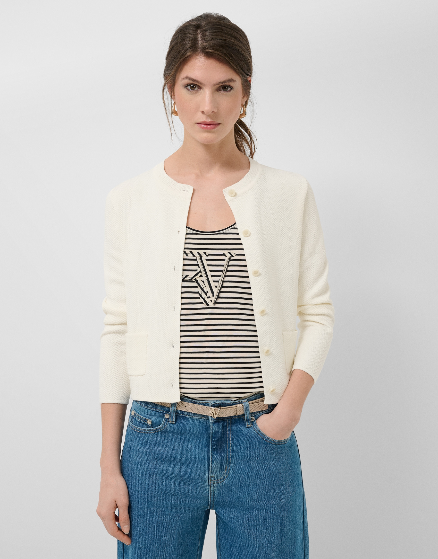 Chaqueta jacquard espiga blanca - Mujer | Roberto Verino