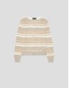 Camel-coloured horizontal striped knit cardigan | Roberto Verino