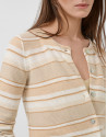 Camel-coloured horizontal striped knit cardigan | Roberto Verino