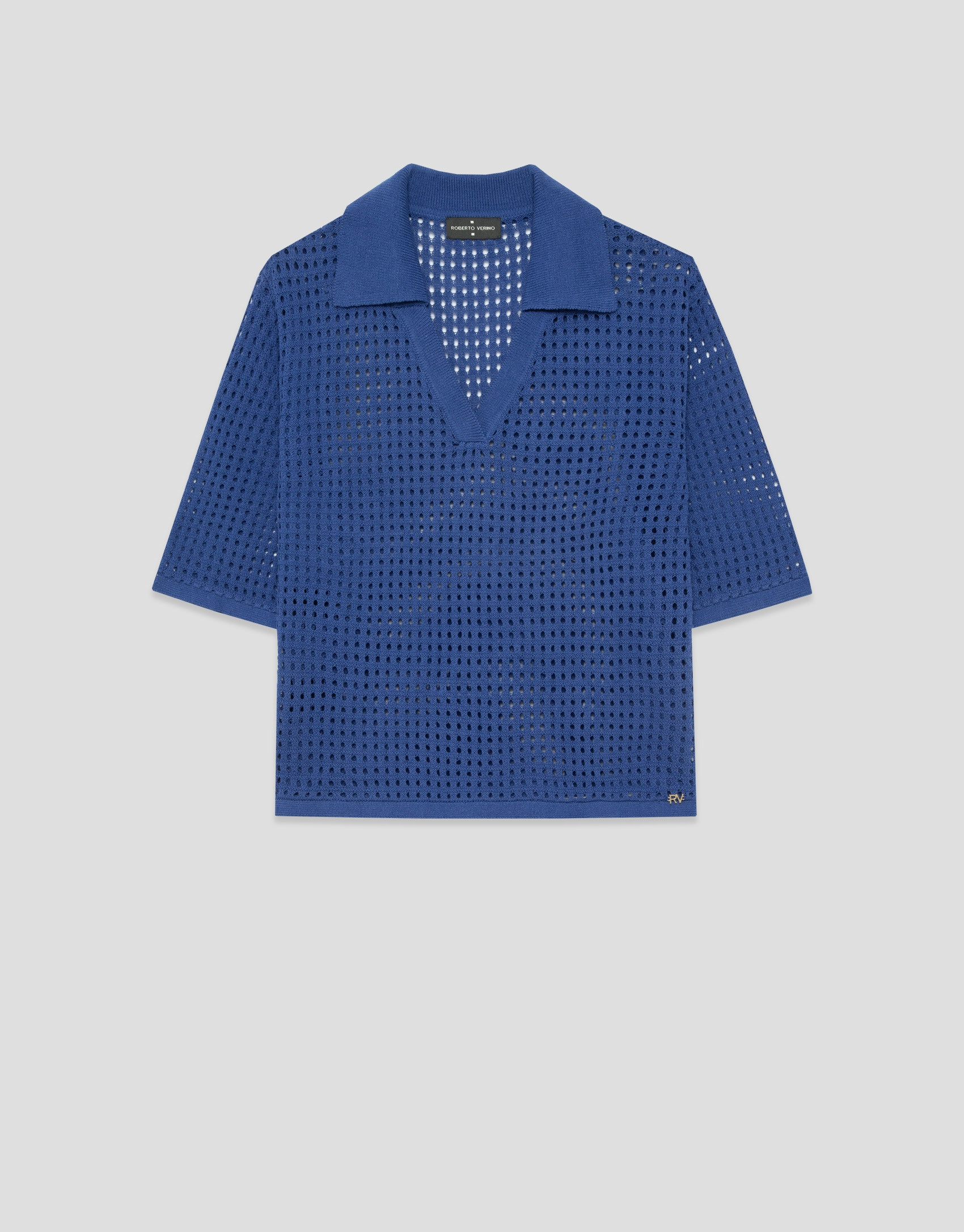 Blue openwork polo jumper - Woman - SS2026 | Roberto Verino