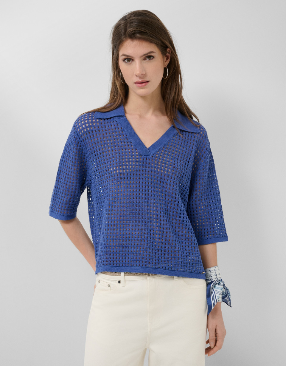 Jersey polo calado azul - Mujer - PV2026 | Roberto Verino