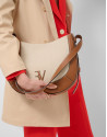 Iera Hobo shoulder bag in canvas and camel ... | Roberto Verino