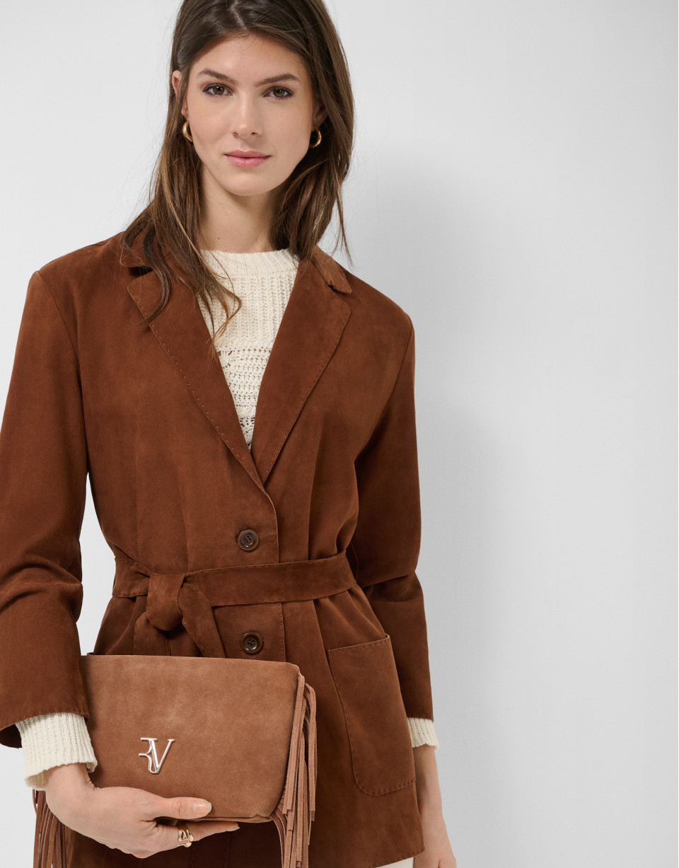 Cleo camel suede shoulder bag - Woman - SS2026 | Roberto Verino