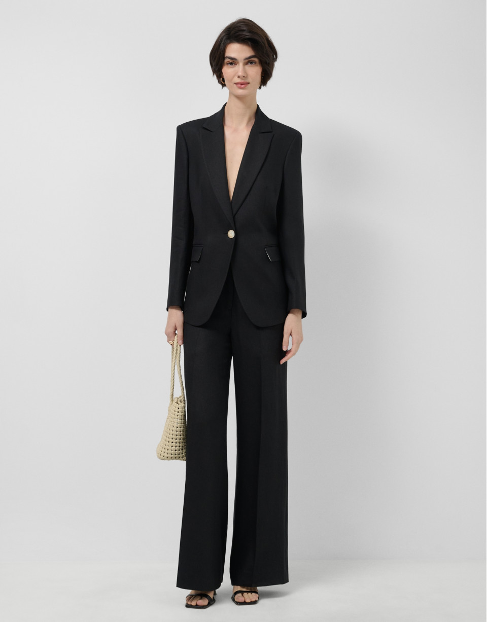 Pantalón recto mezcla lino negro - Mujer | Roberto Verino