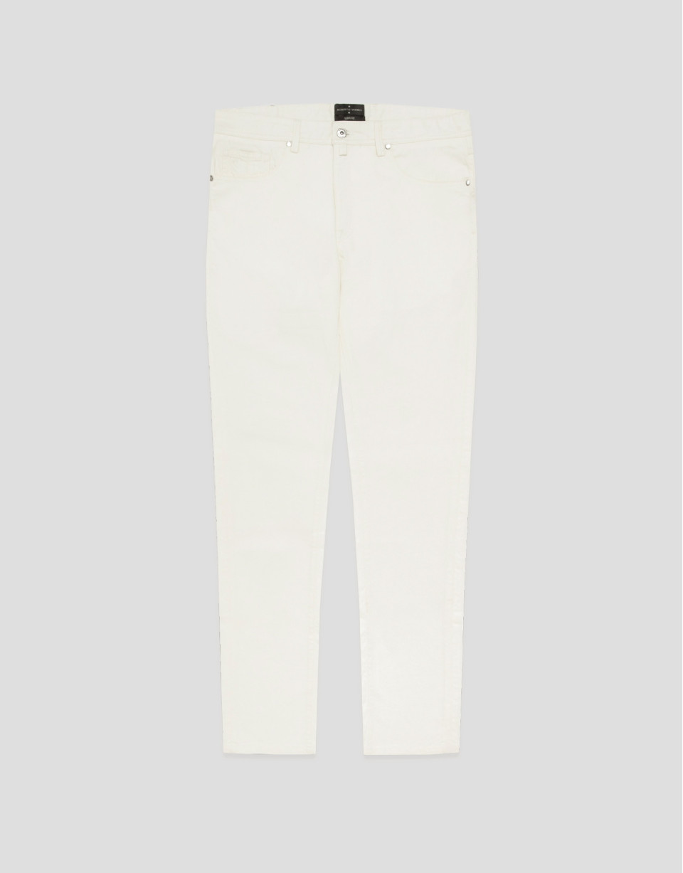 Five-pocket trousers in ecru twill - Man | Roberto Verino