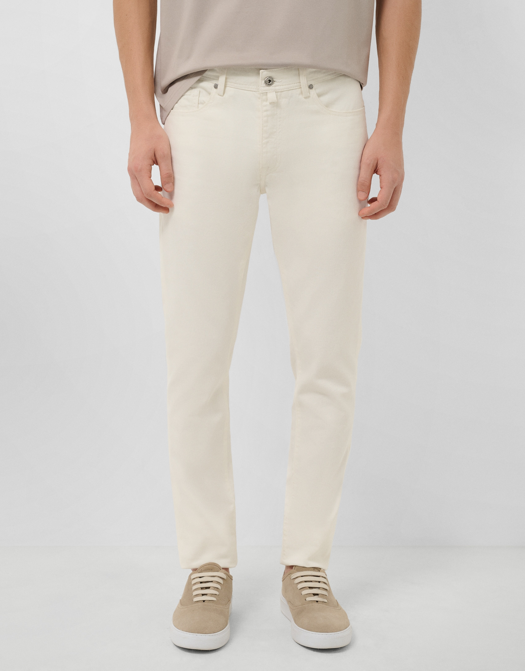 Five-pocket trousers in ecru twill - Man | Roberto Verino