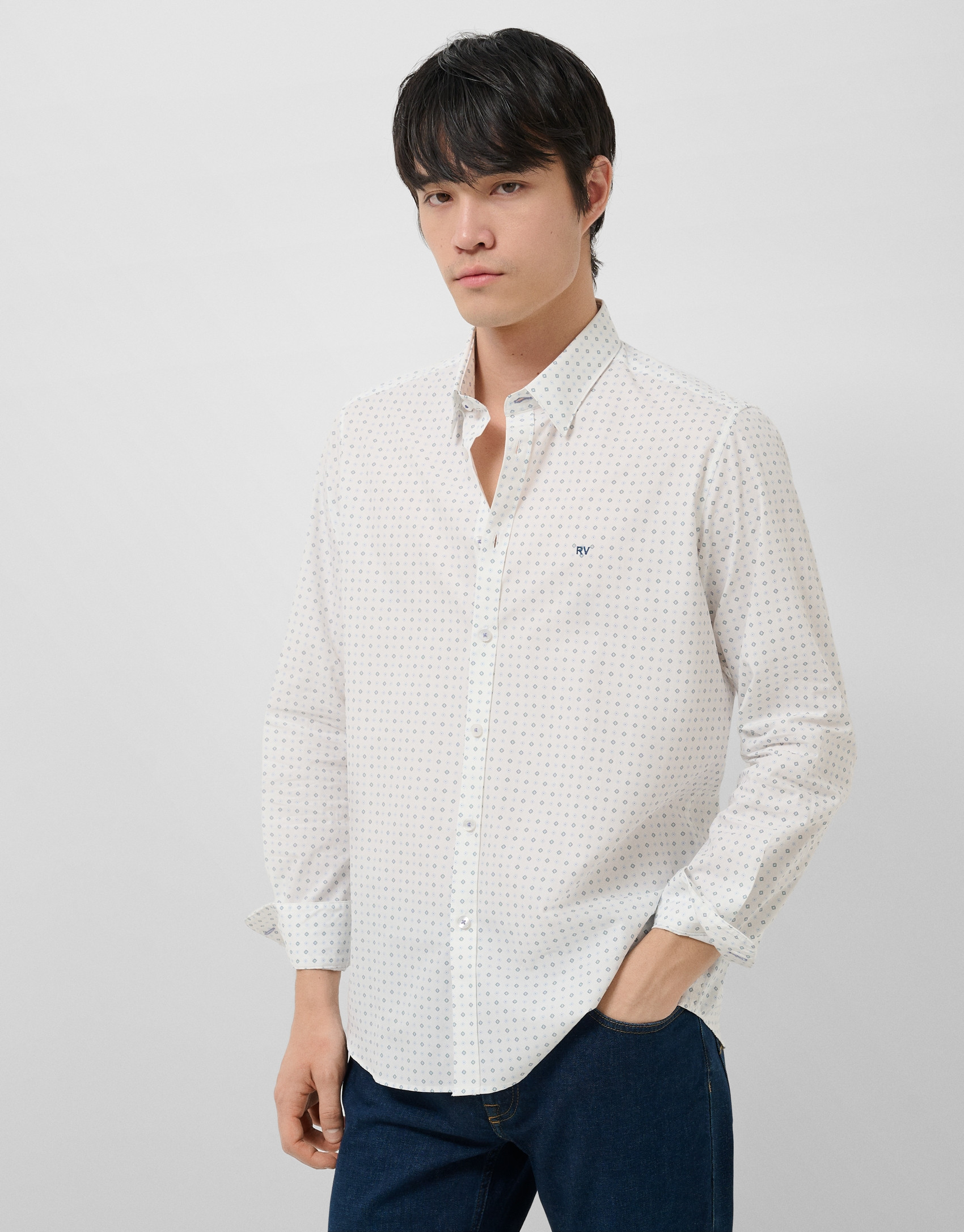 Regular fit blue geometric print casual shirt | Roberto Verino