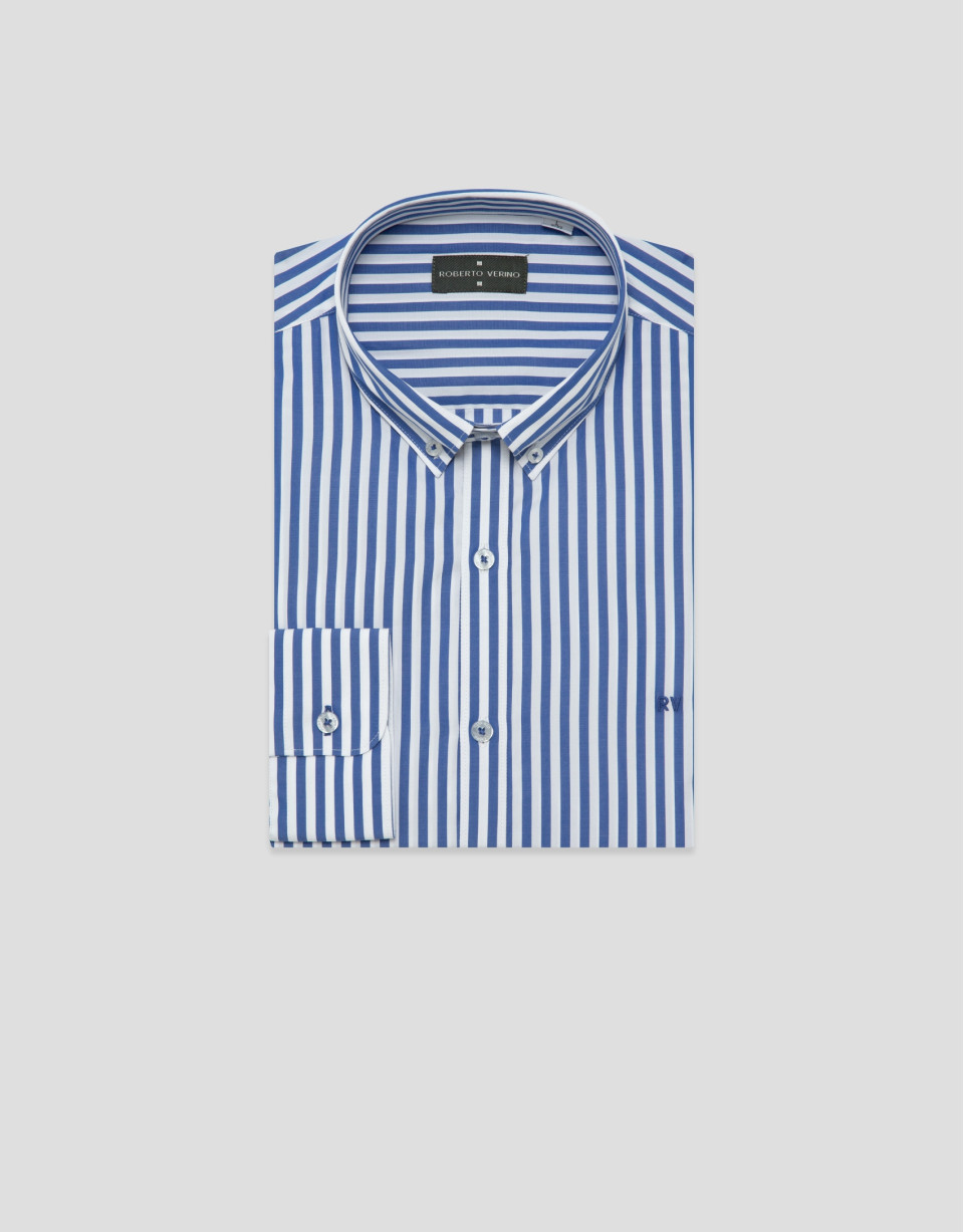 Regular fit white and blue striped shirt - Man | Roberto Verino