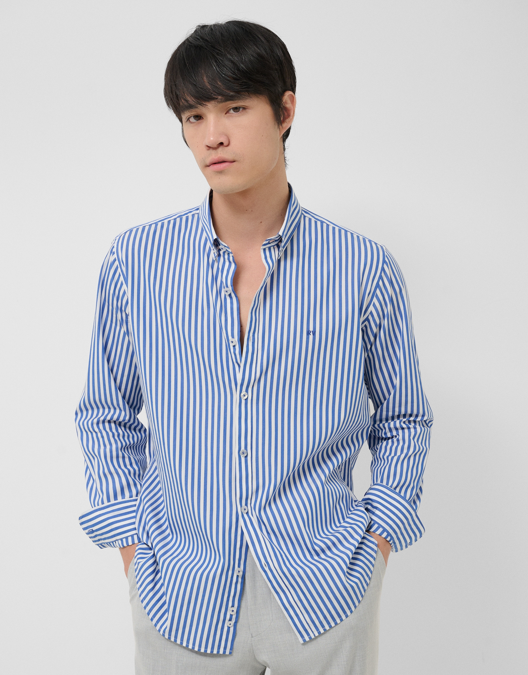 Regular fit white and blue striped shirt - Man | Roberto Verino
