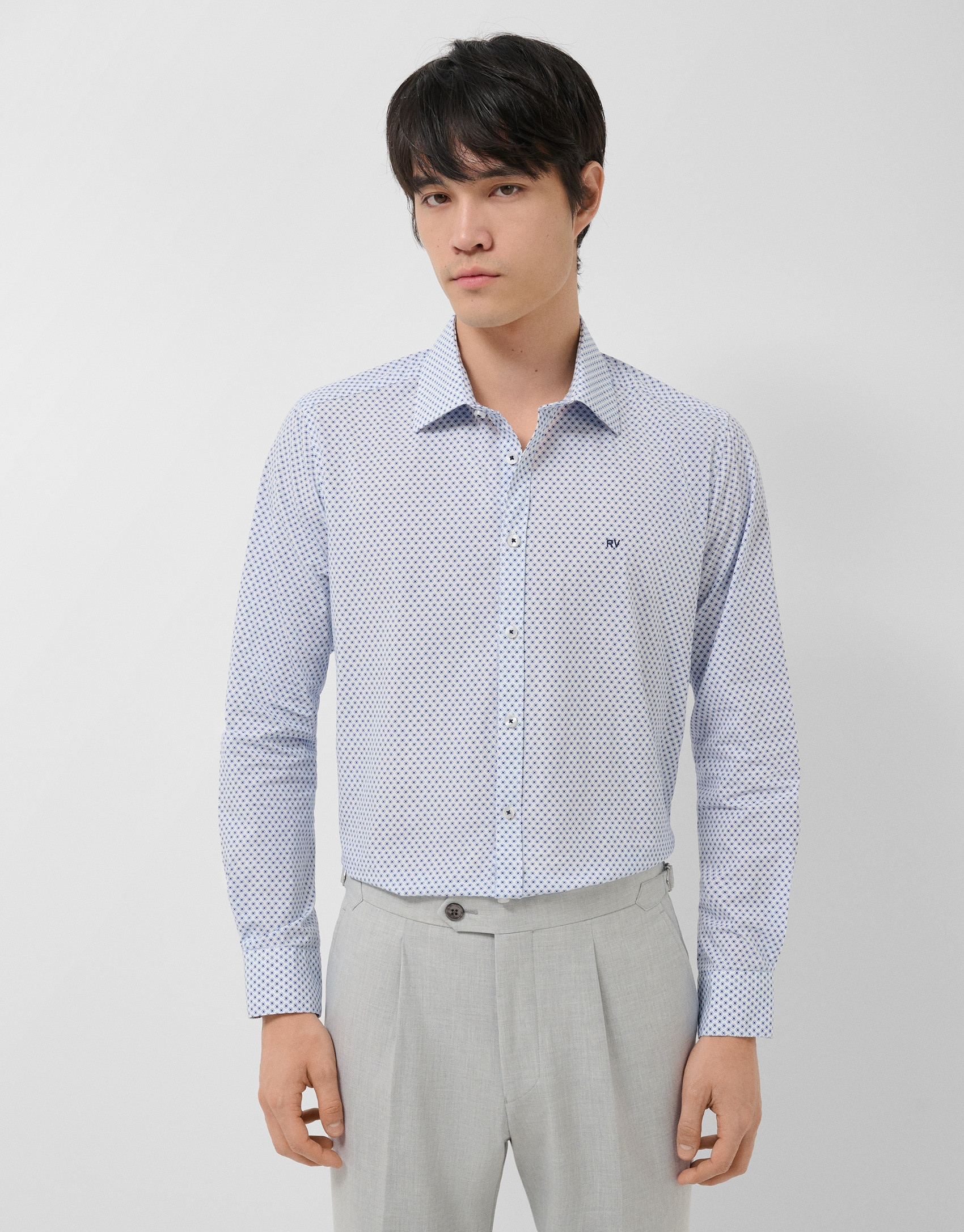 Regular fit blue geometric print shirt - Man | Roberto Verino