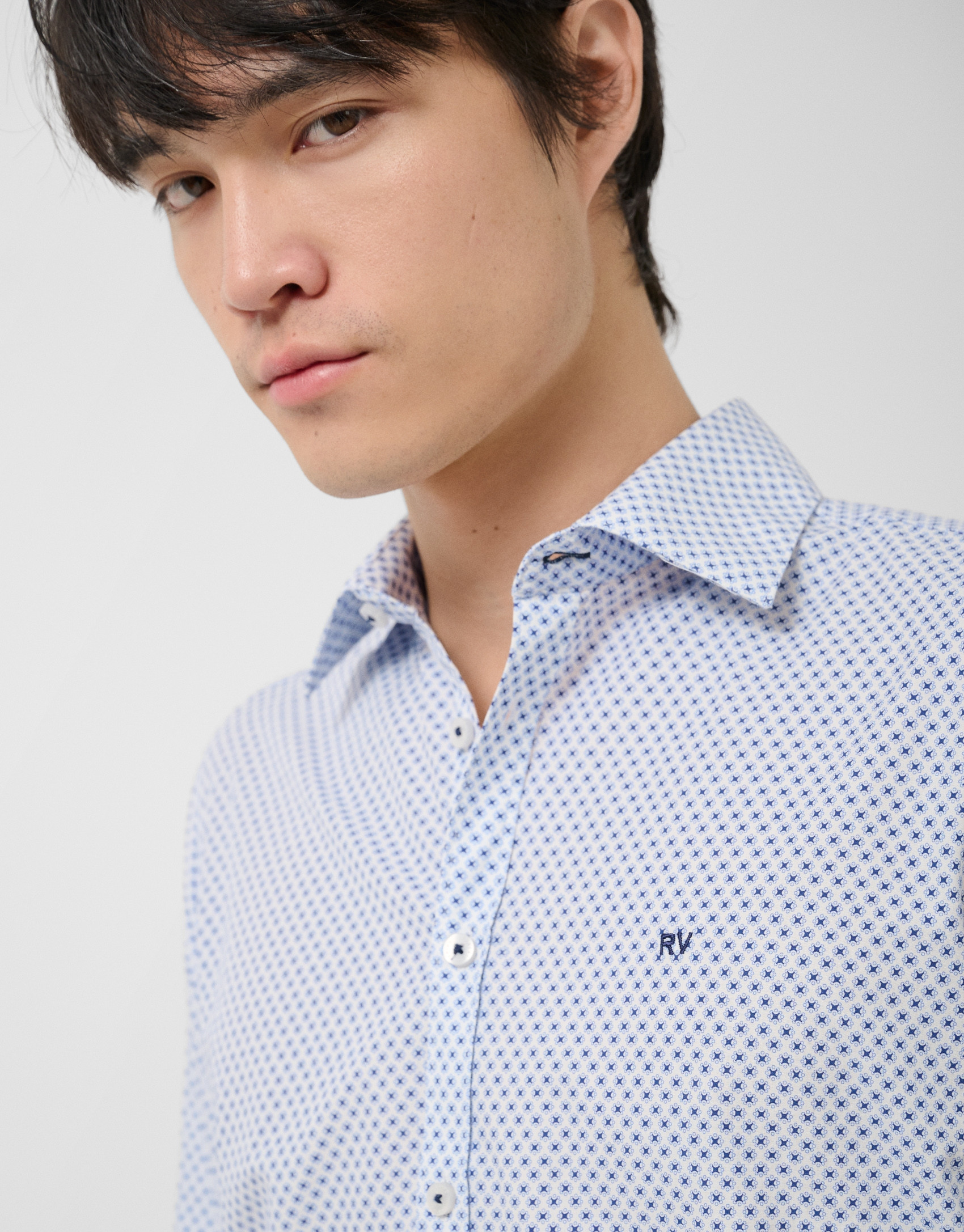 Regular fit blue geometric print shirt - Man | Roberto Verino