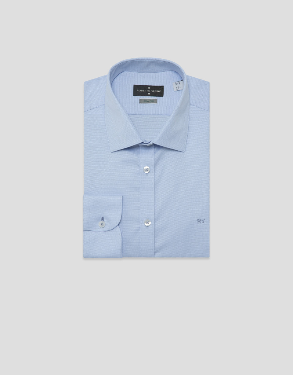 Slim fit sports shirt with blue microstructure | Roberto Verino