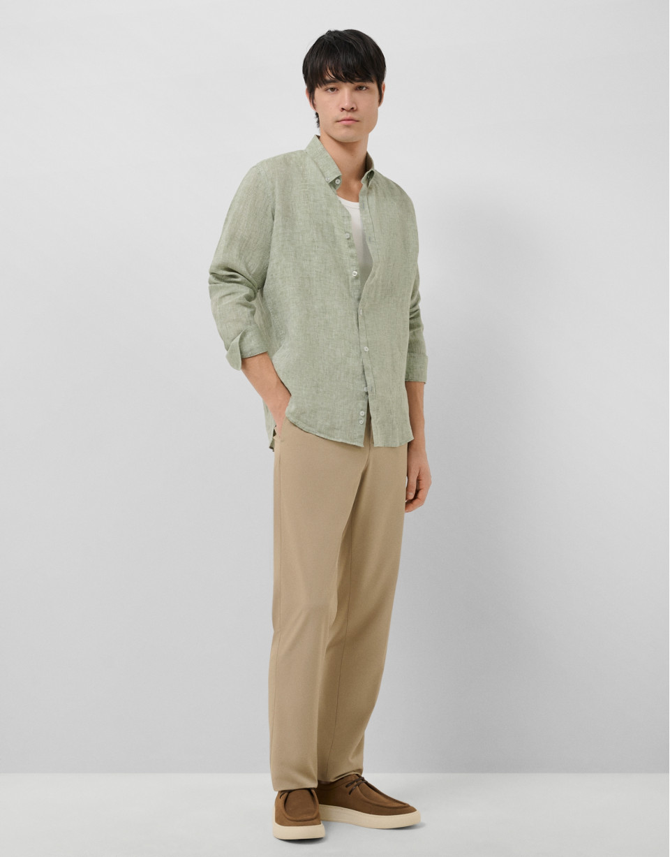 Camisa sport regular lino caqui - Hombre | Roberto Verino