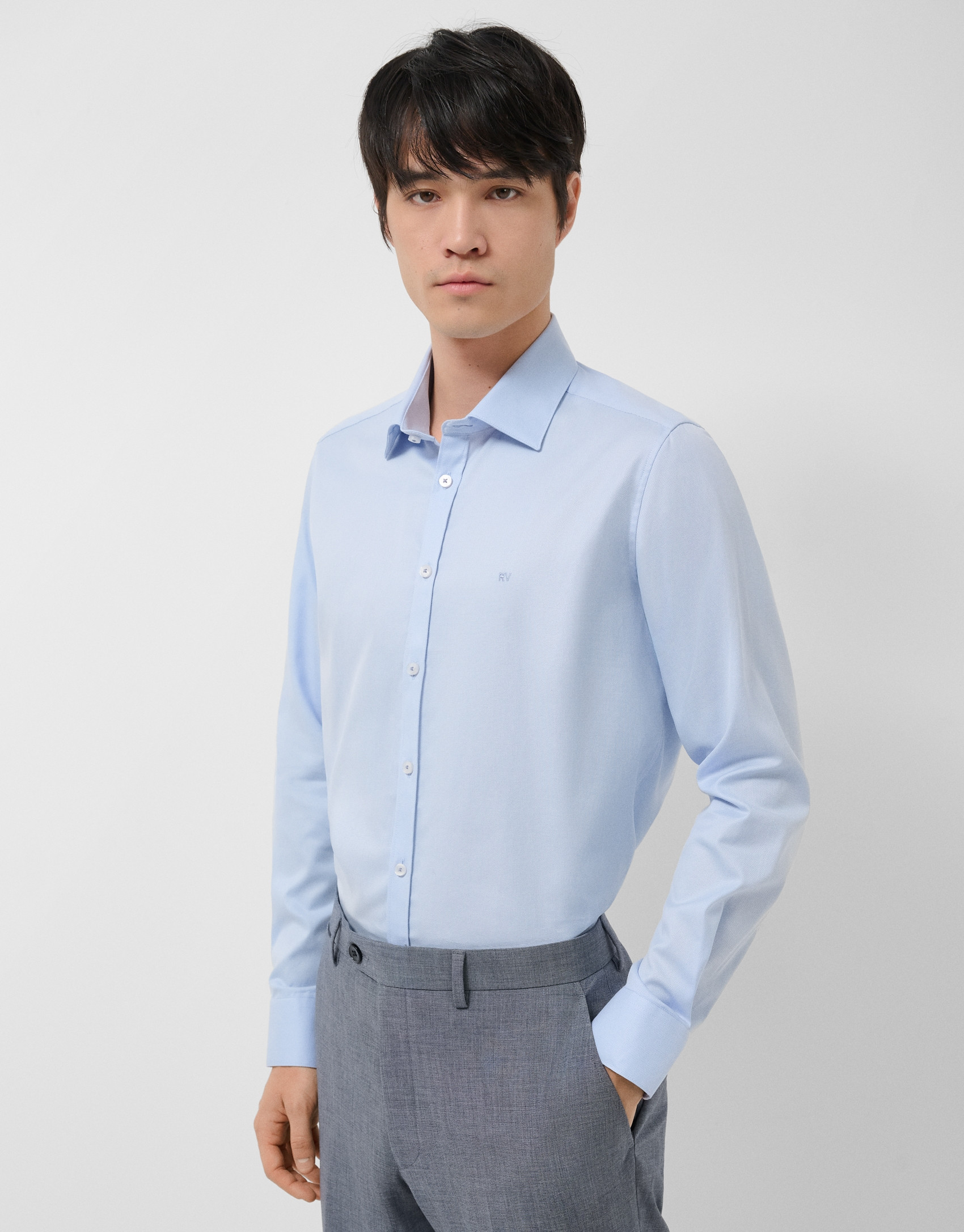 Slim fit sports shirt with blue microstructure | Roberto Verino
