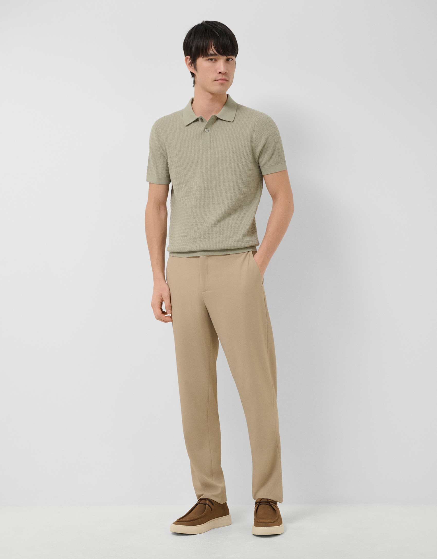 Polo tricotado estructura caqui claro - Hombre | Roberto Verino