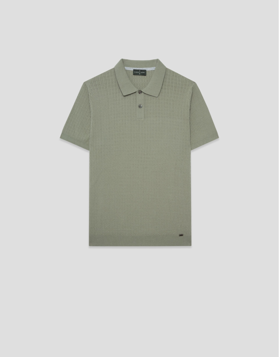 Light khaki structured knitted polo shirt - Man | Roberto Verino