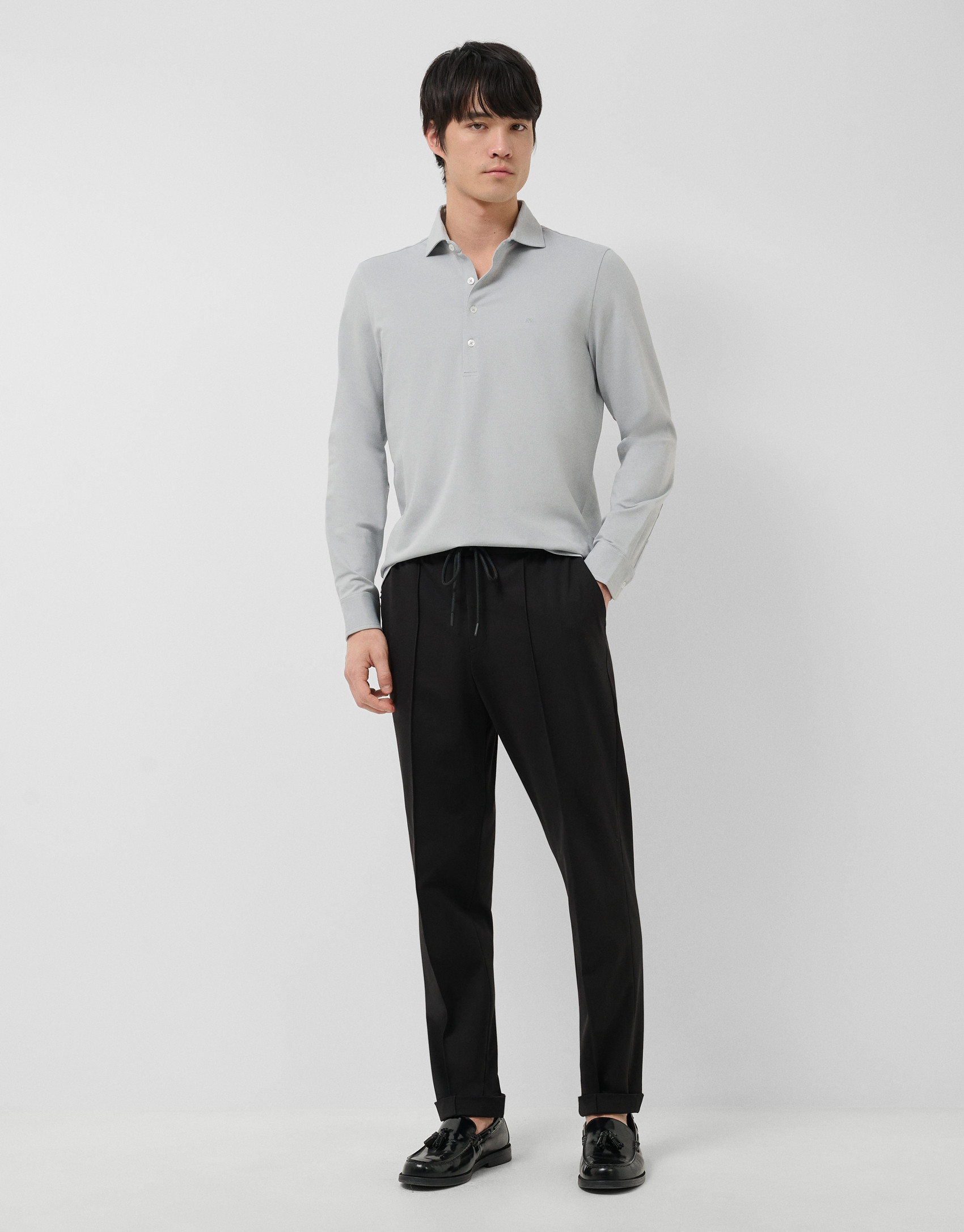 Grey long-sleeved piqué shirt - Man - SS2026 | Roberto Verino