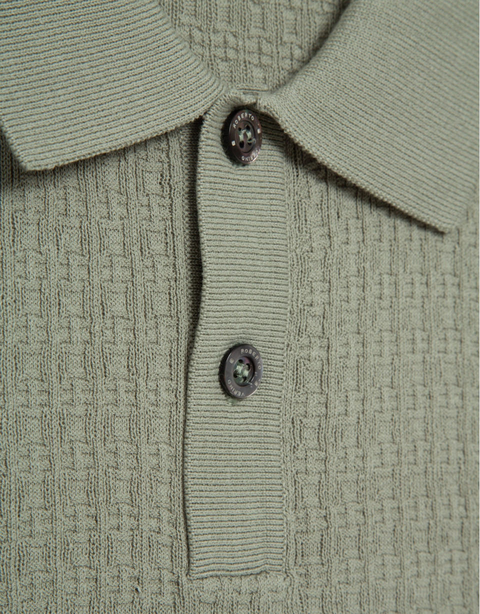 Light khaki structured knitted polo shirt - Man | Roberto Verino