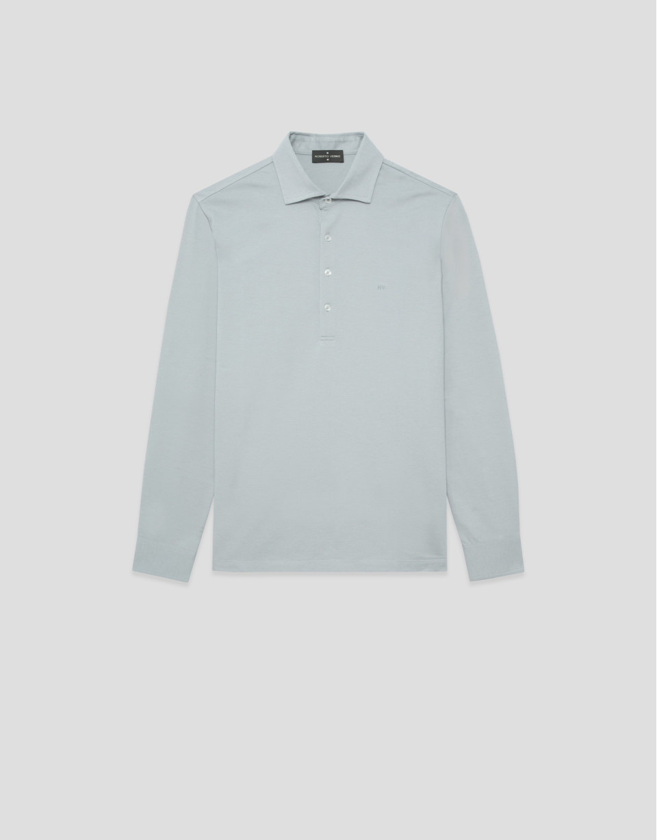 Grey long-sleeved piqué shirt - Man - SS2026 | Roberto Verino