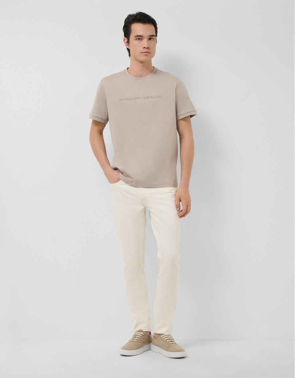 Short-sleeved mink T-shirt with chest logo | Roberto Verino