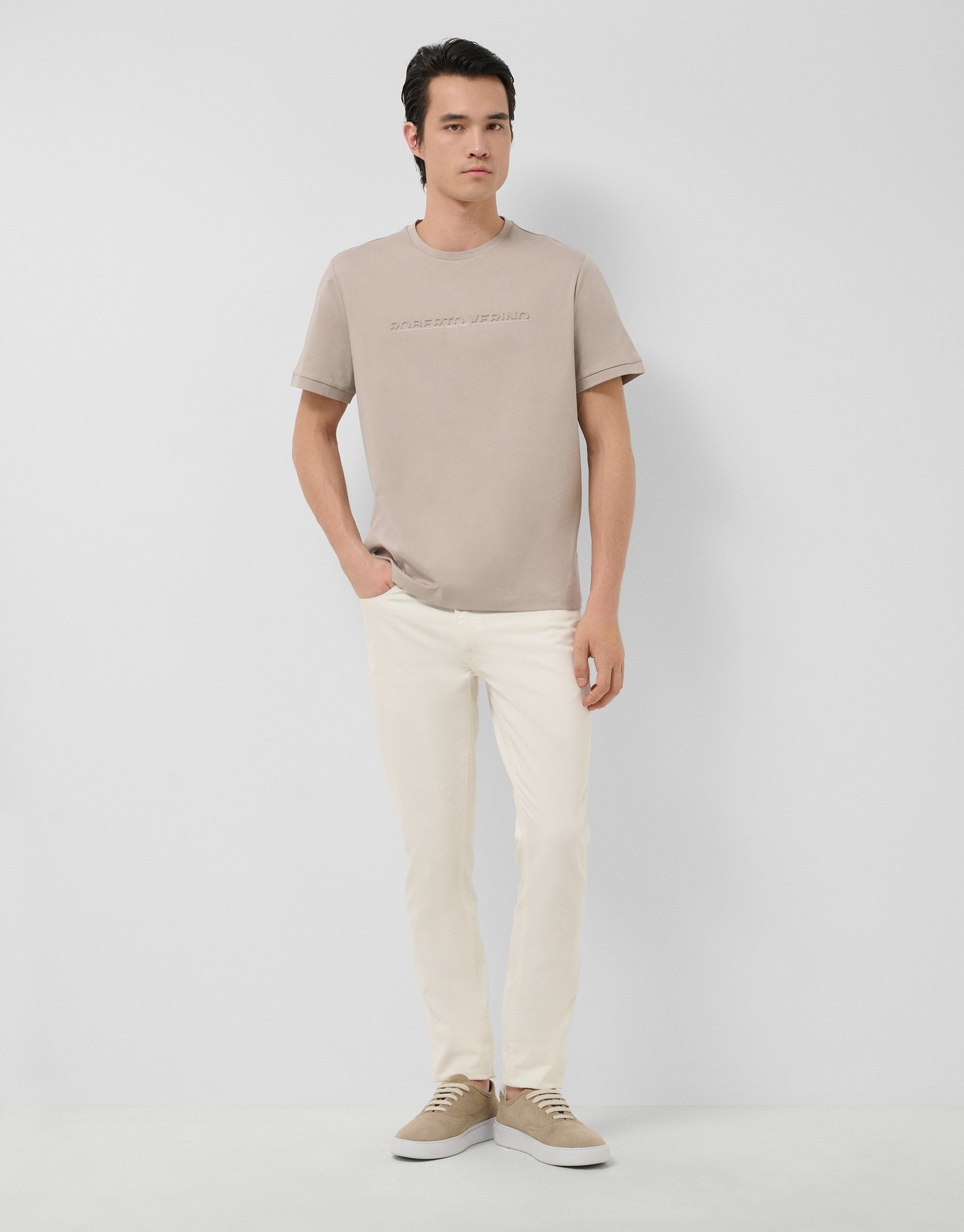 Short-sleeved mink T-shirt with chest logo | Roberto Verino