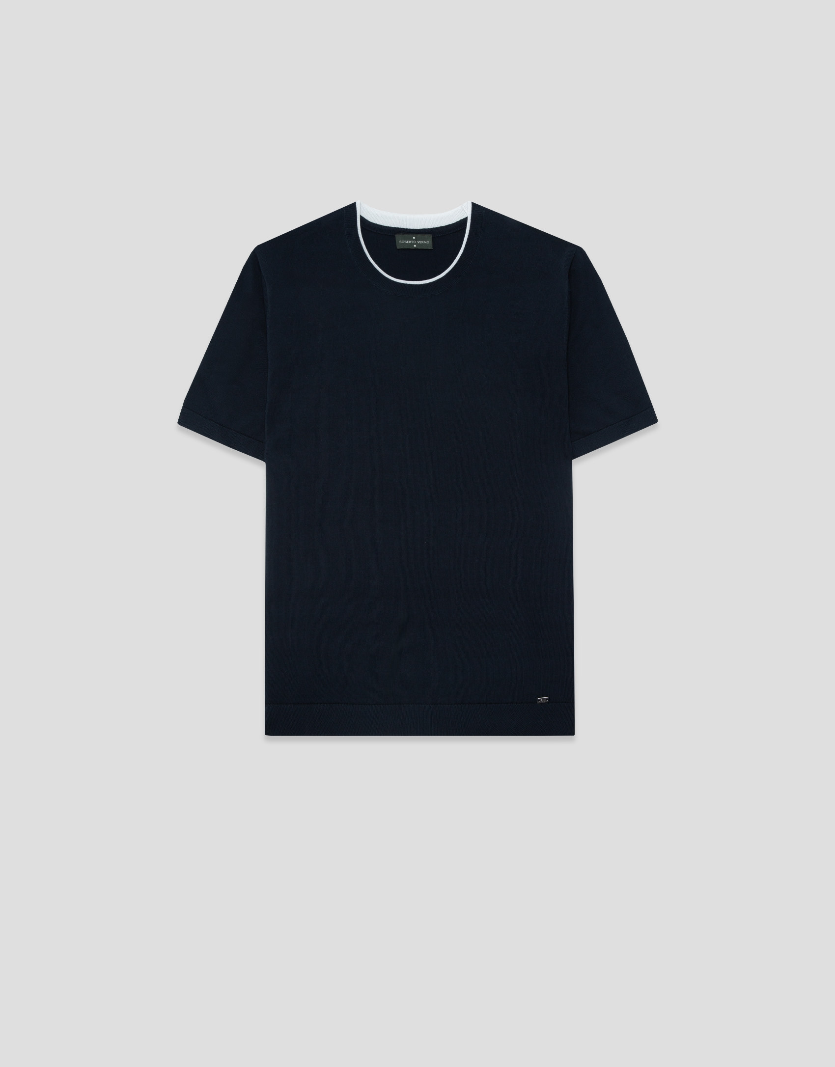 Navy blue knitted short-sleeved T-shirt - Man | Roberto Verino
