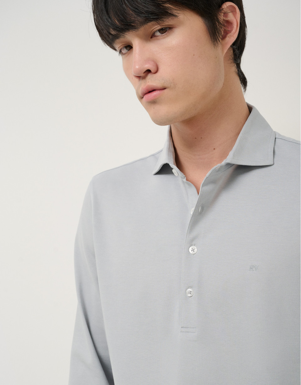 Grey long-sleeved piqué shirt - Man - SS2026 | Roberto Verino