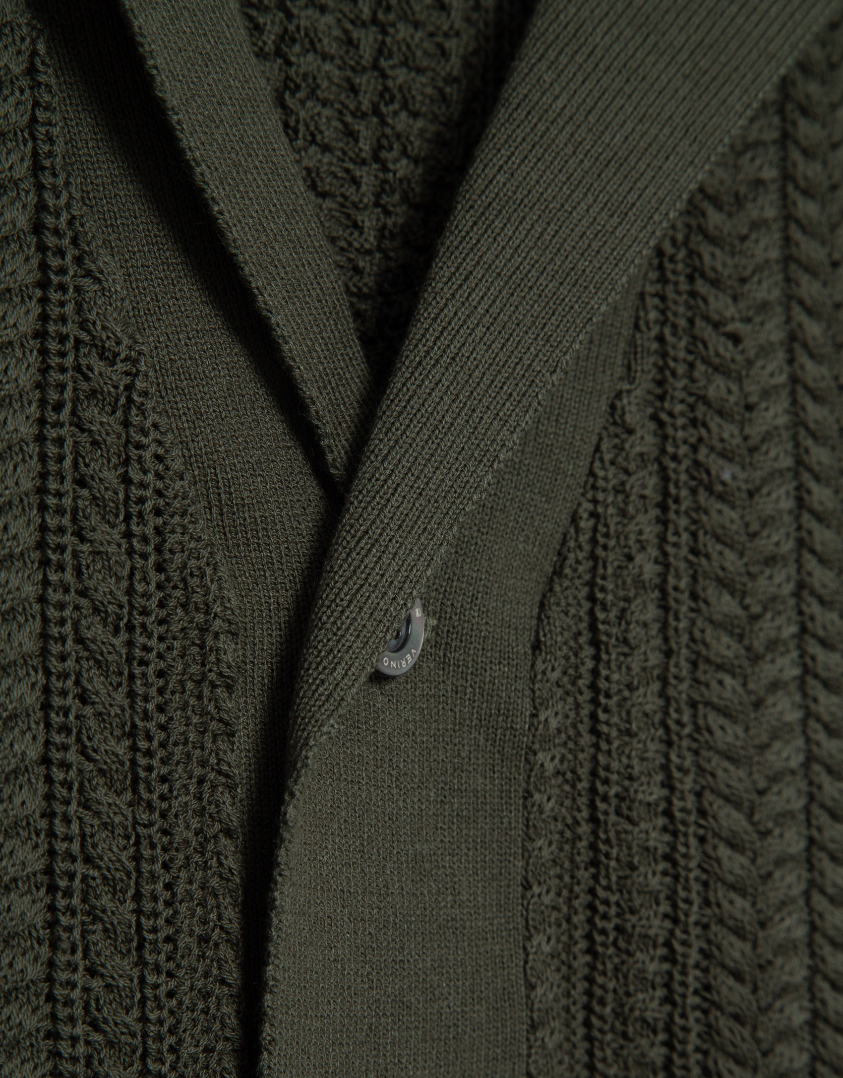 Dark khaki herringbone knit open polo shirt | Roberto Verino