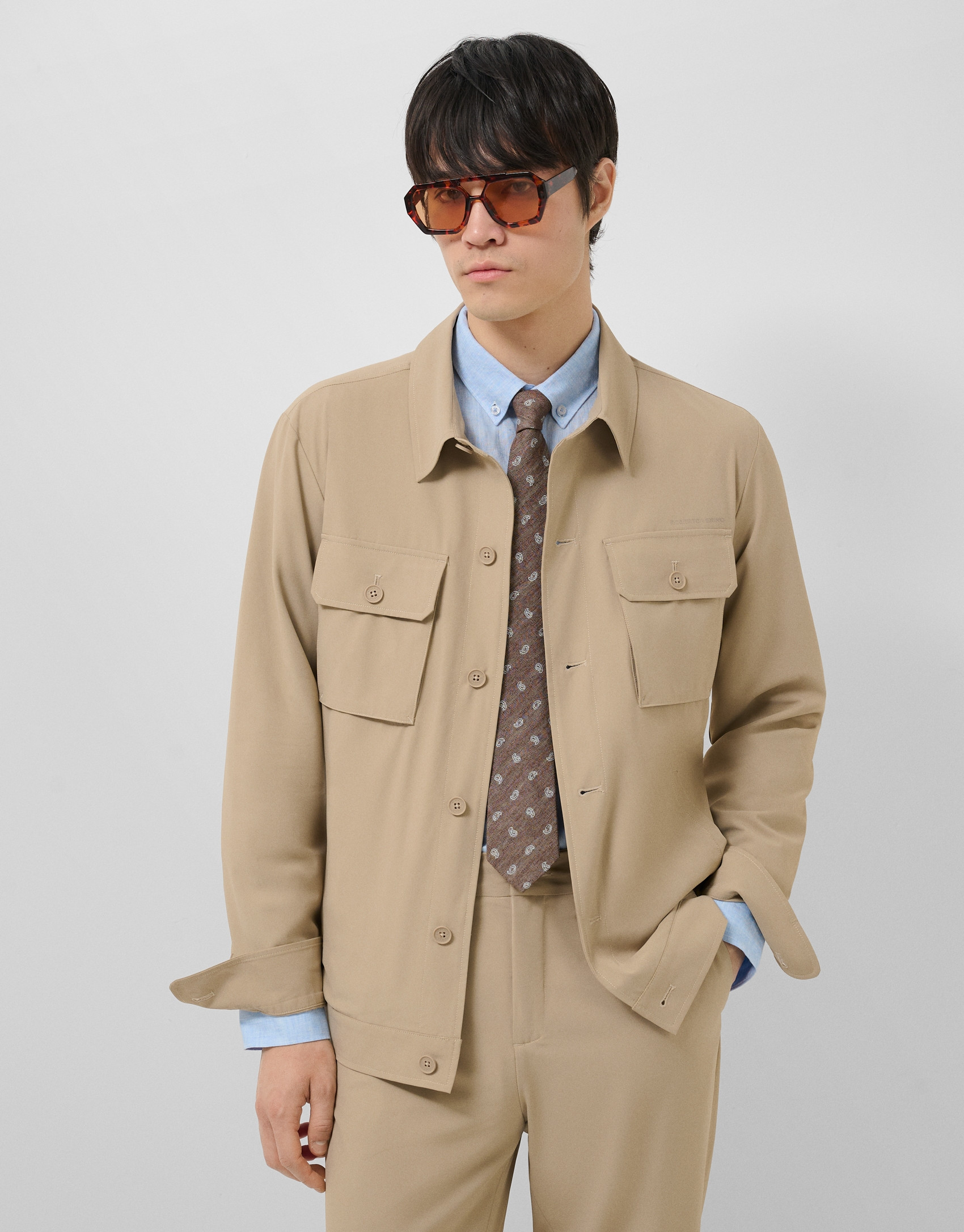 Beige technical separate overshirt - Man | Roberto Verino