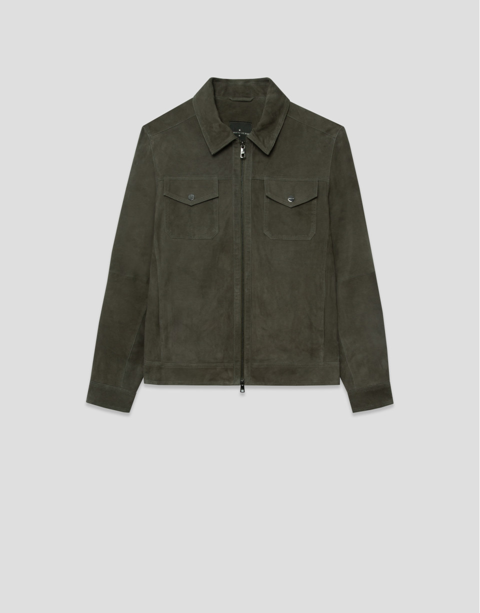 Khaki suede jacket with chest pockets - Man | Roberto Verino