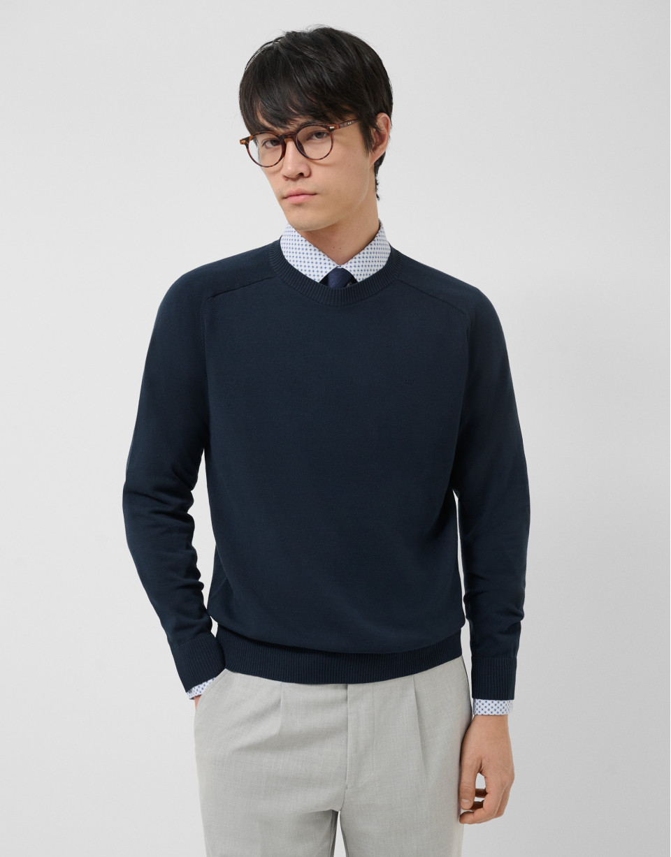 Jersey algodón liso high twist marino - Hombre | Roberto Verino
