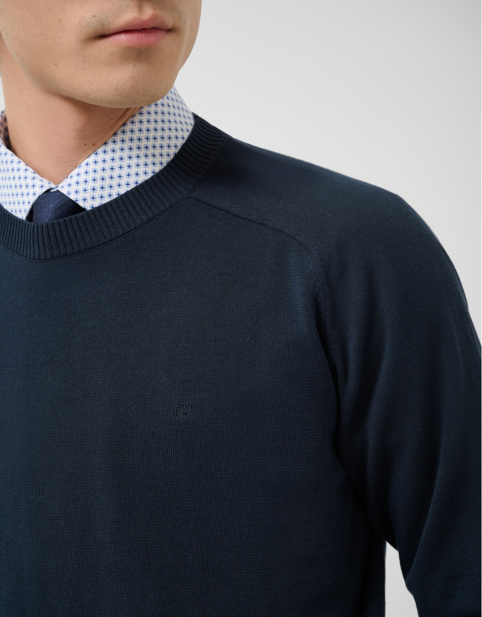 Jersey algodón liso high twist marino - Hombre | Roberto Verino