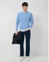 Light blue high twist V-neck jumper - Man | Roberto Verino