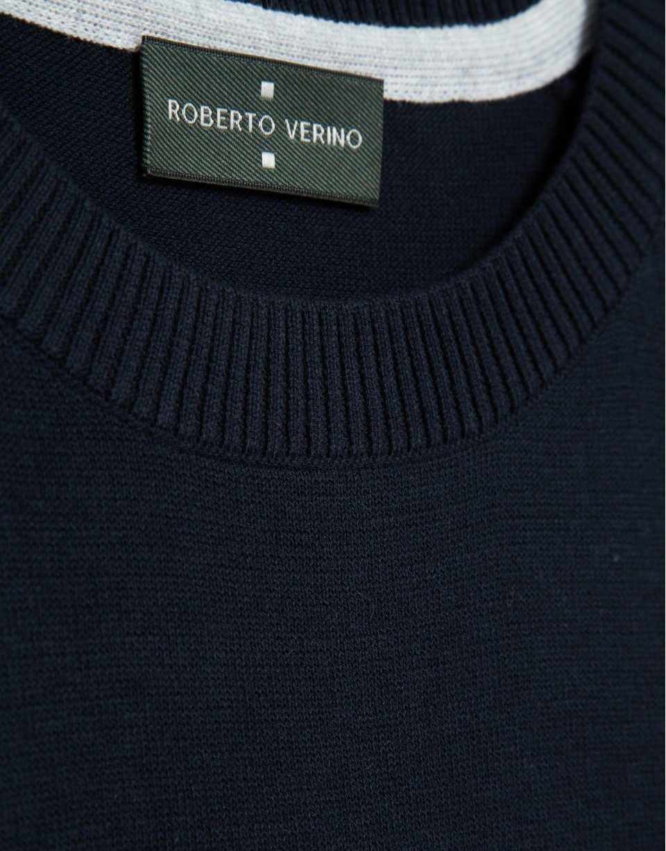 High twist navy blue plain cotton jumper - Man | Roberto Verino