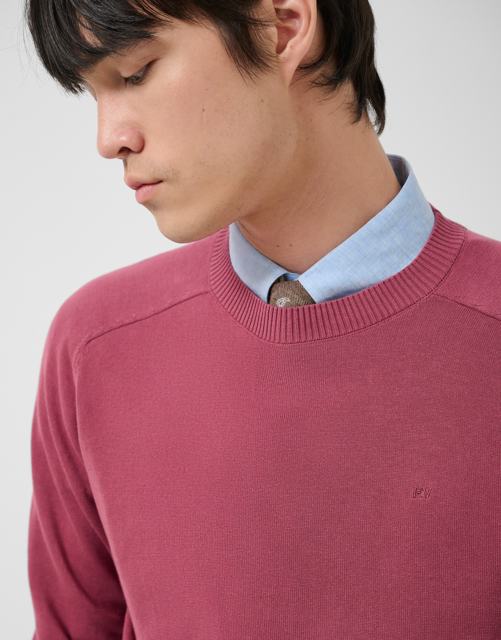 Plain high twist plum cotton jumper - Man | Roberto Verino