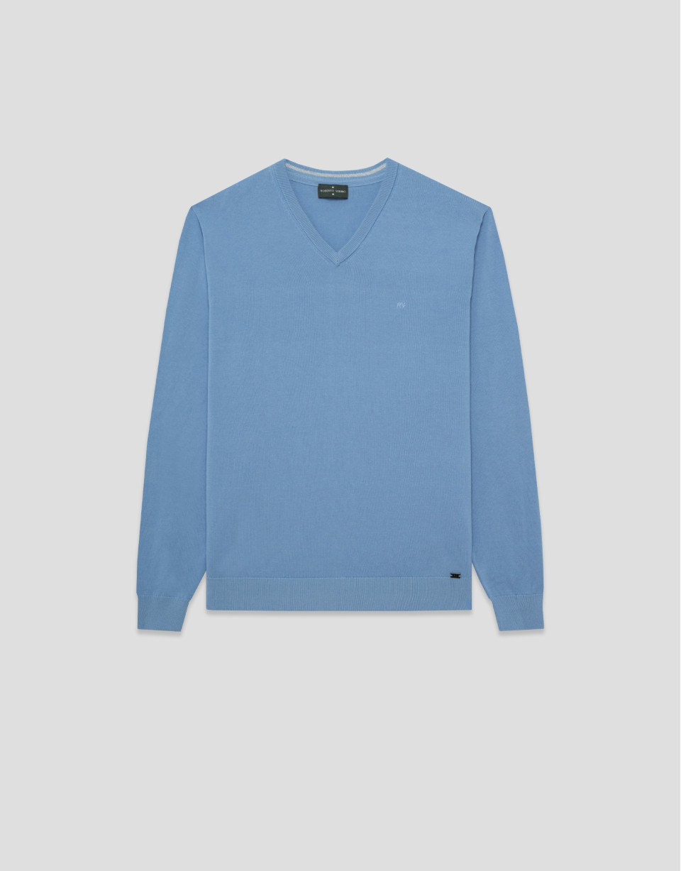 Jersey cuello pico high twist celeste - Hombre | Roberto Verino