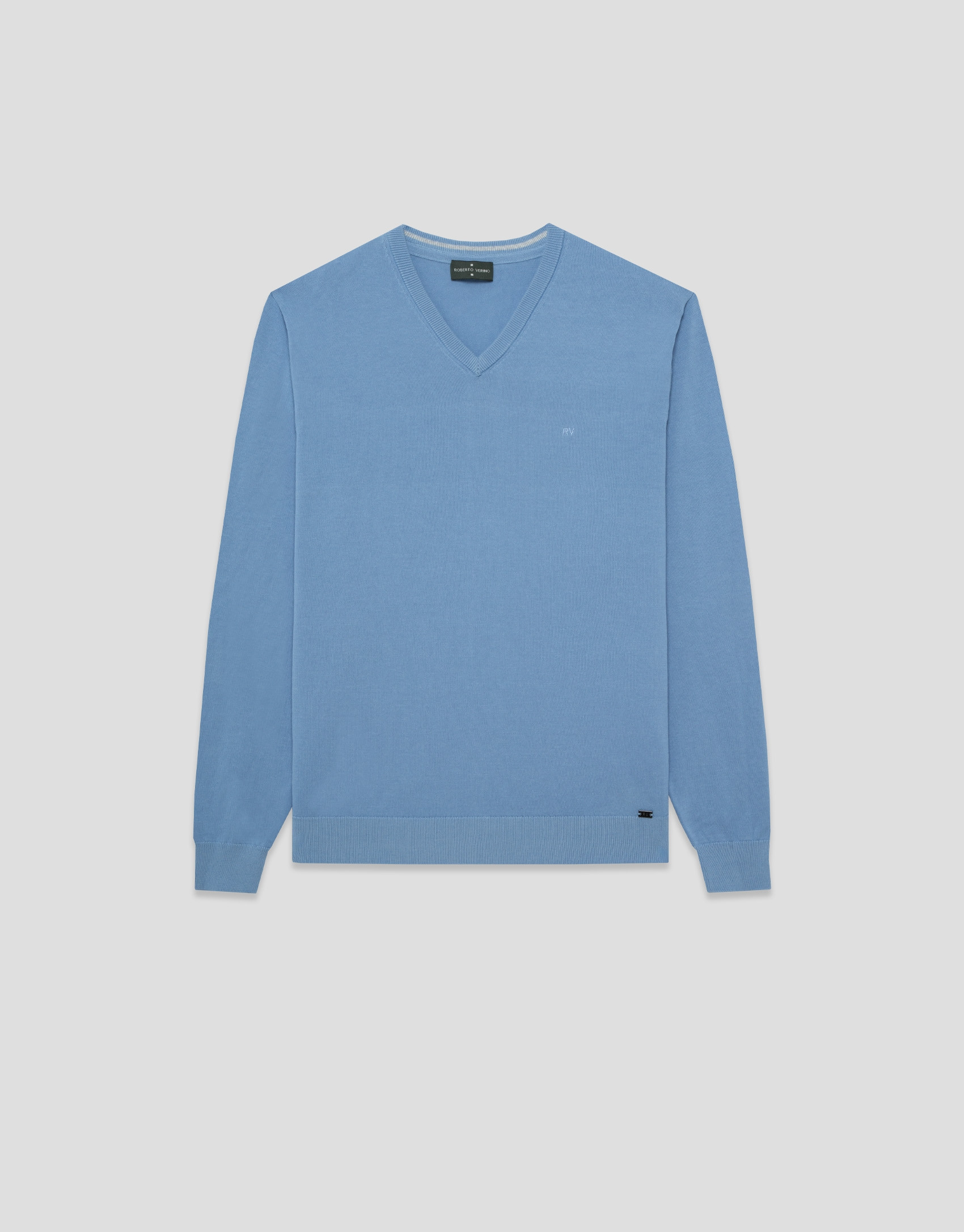 Light blue high twist V-neck jumper - Man | Roberto Verino