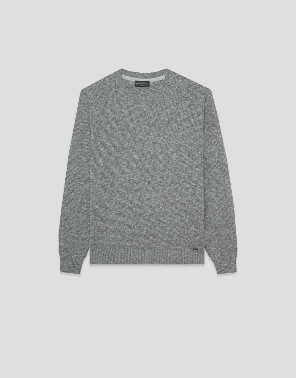 Grey melange cotton/linen structured jumper | Roberto Verino